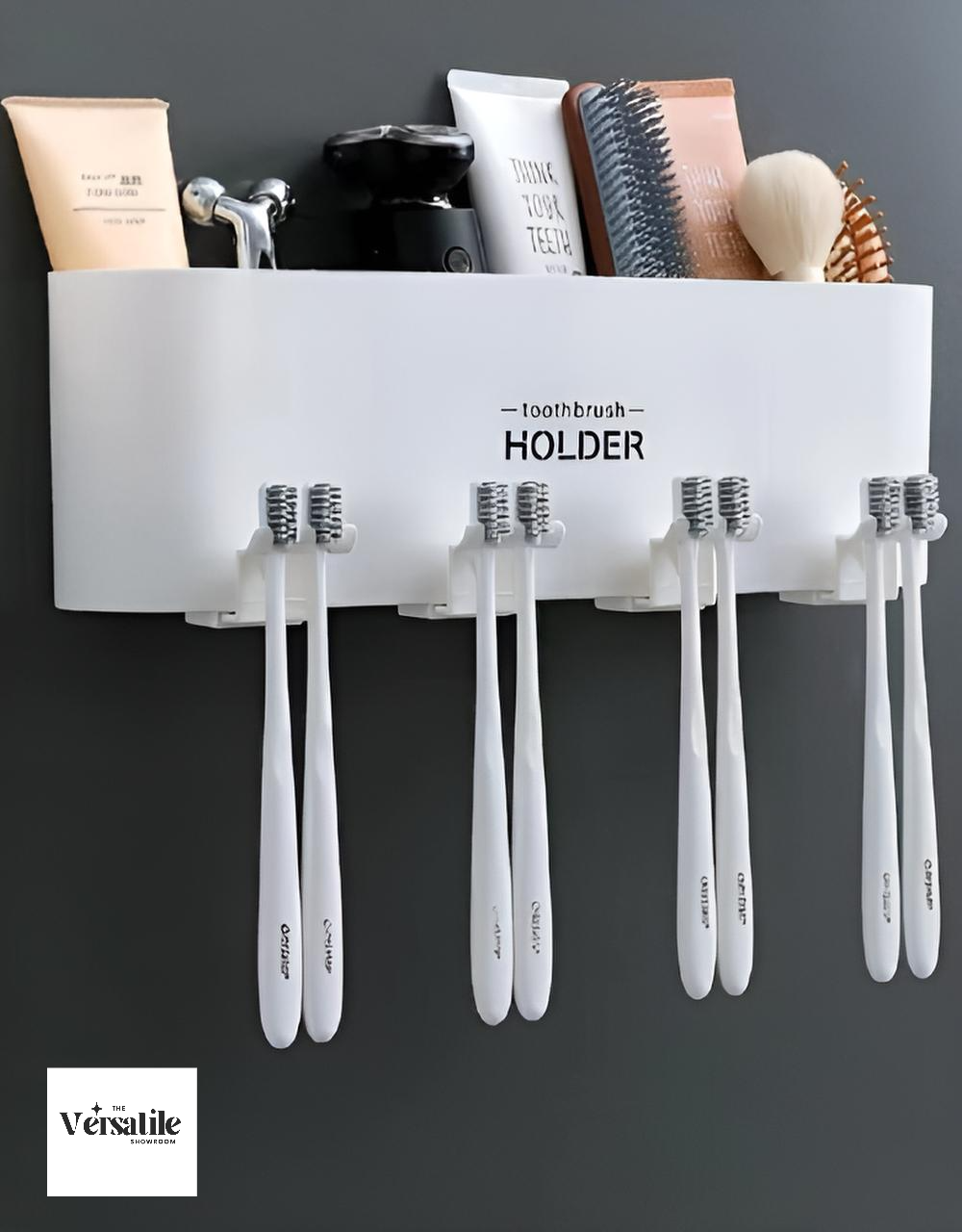 Toothbrush Holder for Bathroom – Wall Mounted with Dustproof Cover & Storage Shelf 🪥✨