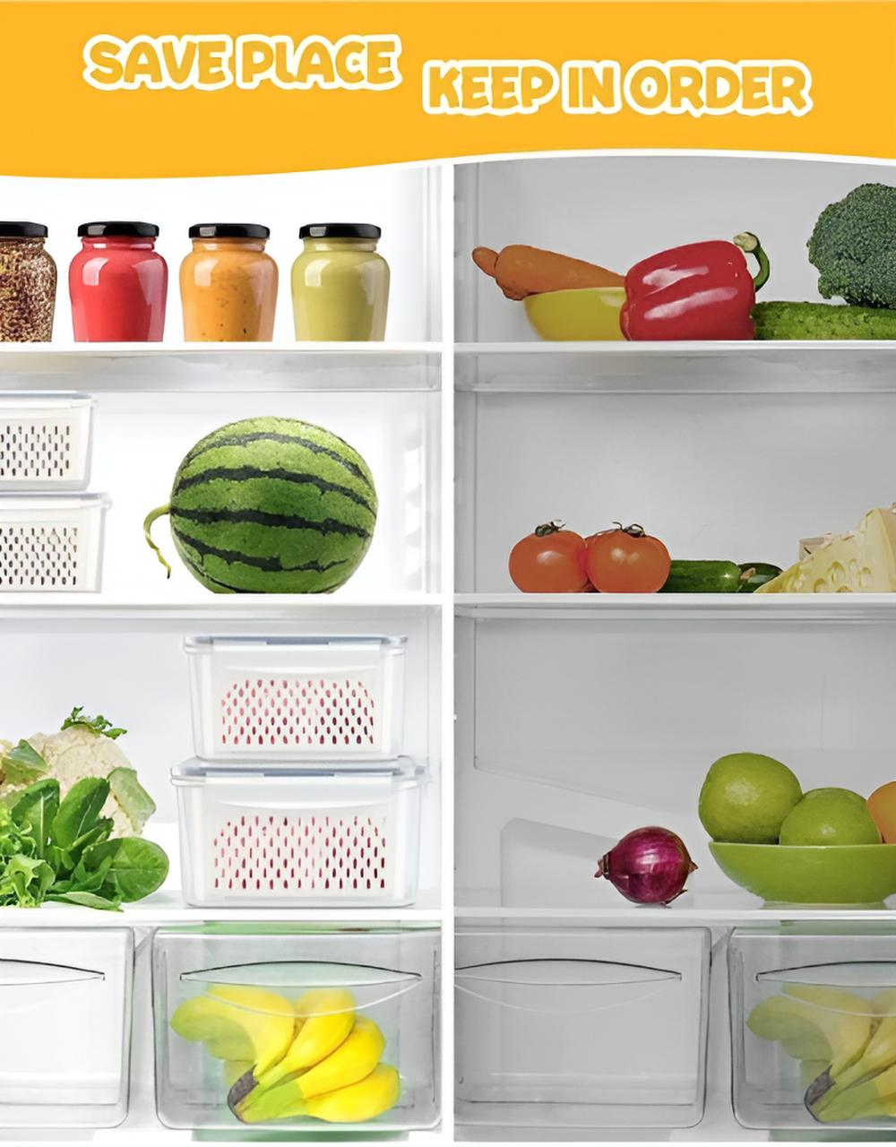 Storage Box Refrigerator Storage Box Vegetable And Fruit Box Drain Basket ( Pack Of 3 )