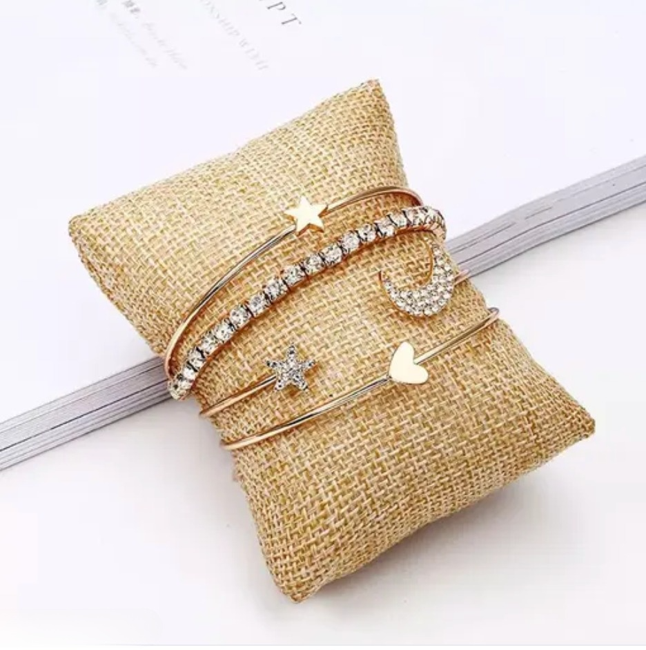 Jewels Galaxy Scintillating American Diamond Star & Moon Design Gold Plated Bracelet – Pack of 4