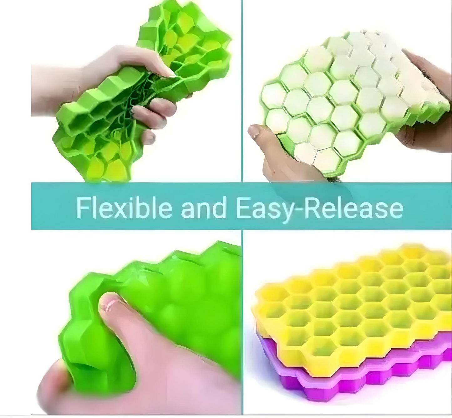 🧊 Honeycomb Shape Silicone Ice Cube Tray – Pack of 2