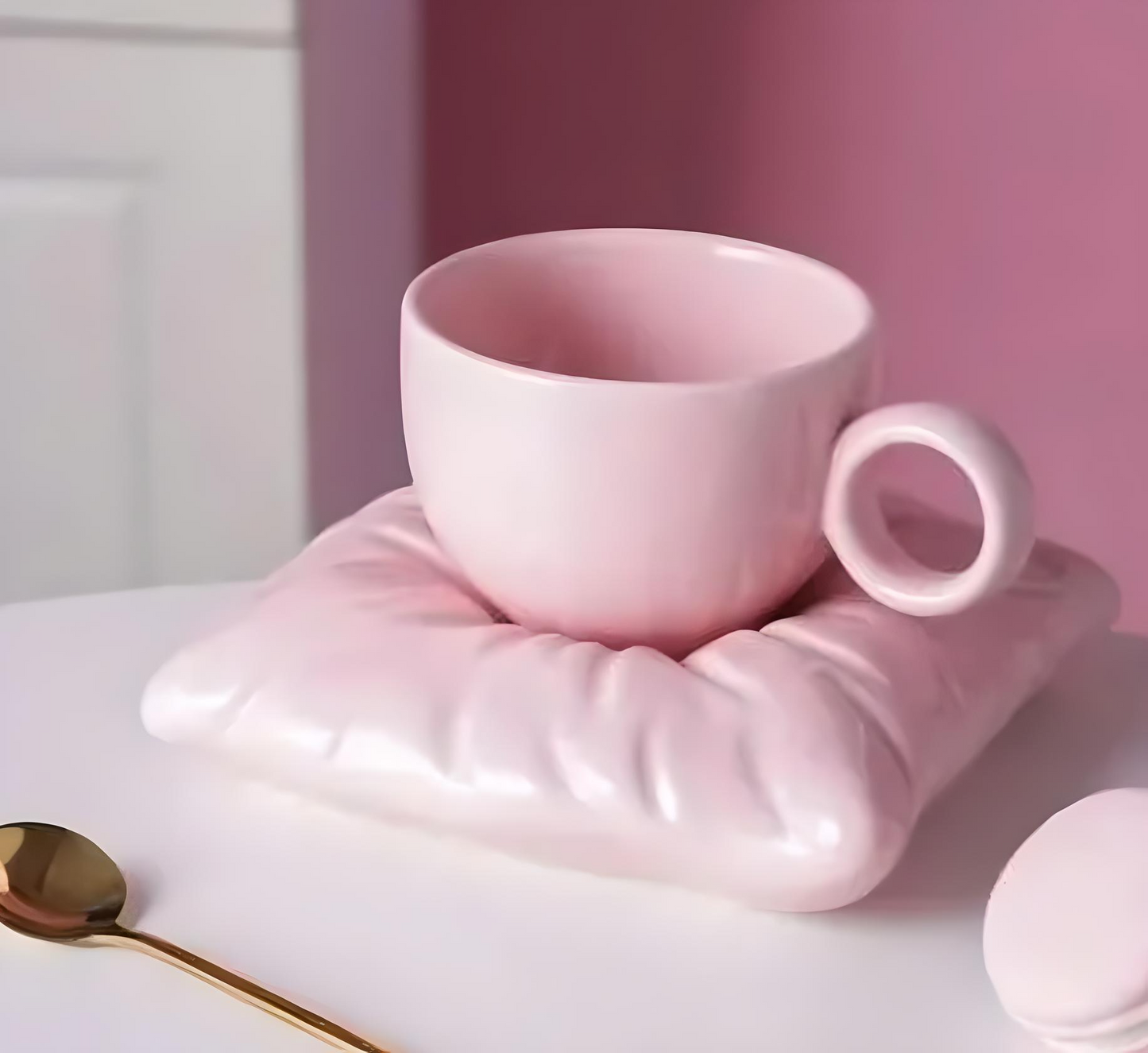 ๐ Macaron Magic Mug Set โจ | Cute Ceramic Bag & Saucer for Coffee, Milk, Ice Cream ๐ฆ