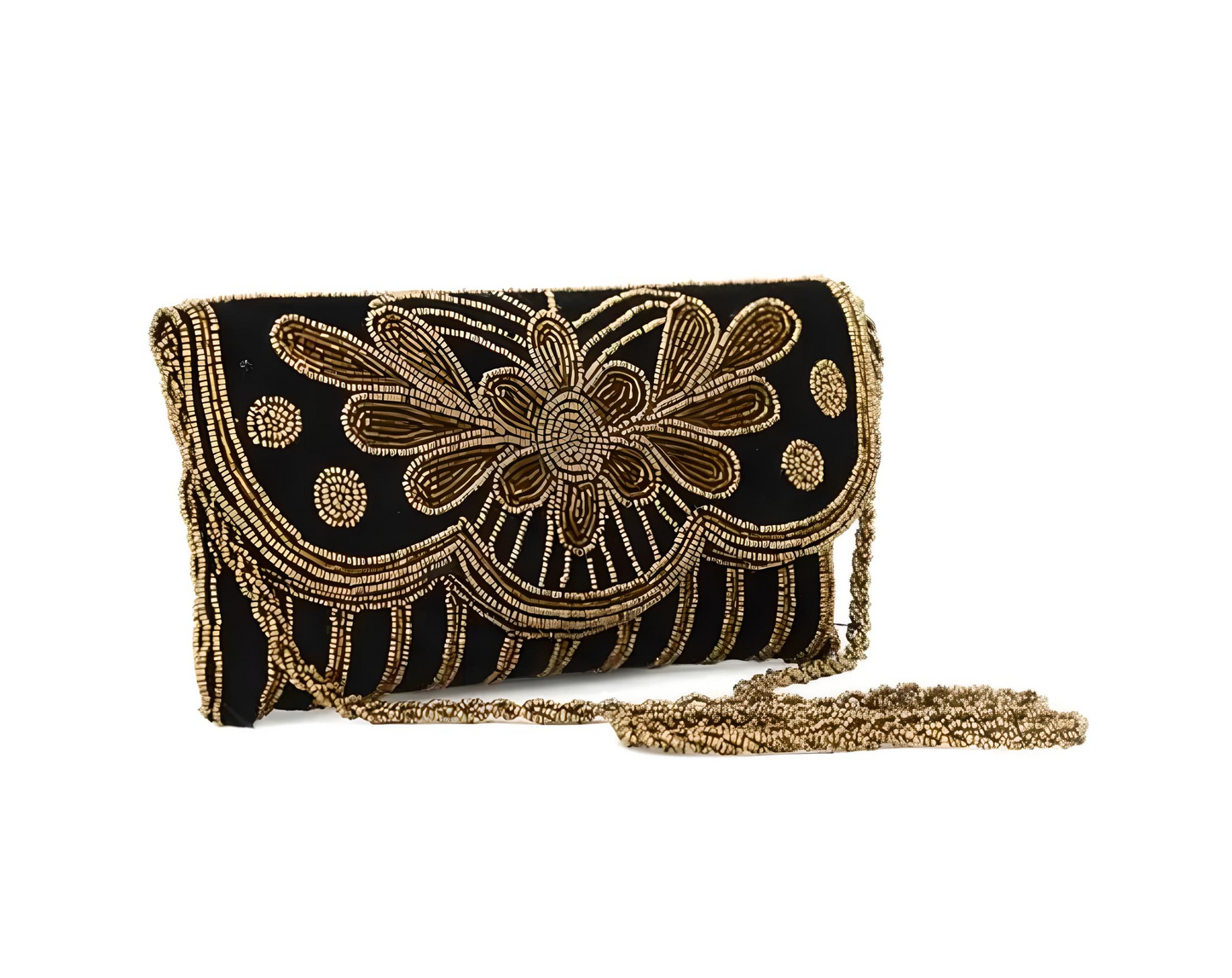 "Velvet Noir Embroidered Clutch β Handcrafted Elegance in Black for Women"