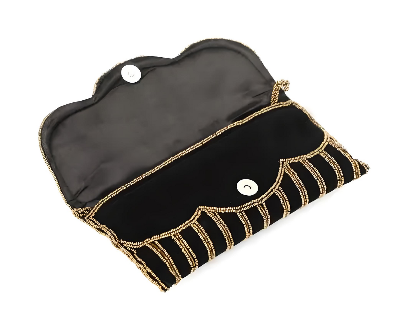 "Velvet Noir Embroidered Clutch β Handcrafted Elegance in Black for Women"
