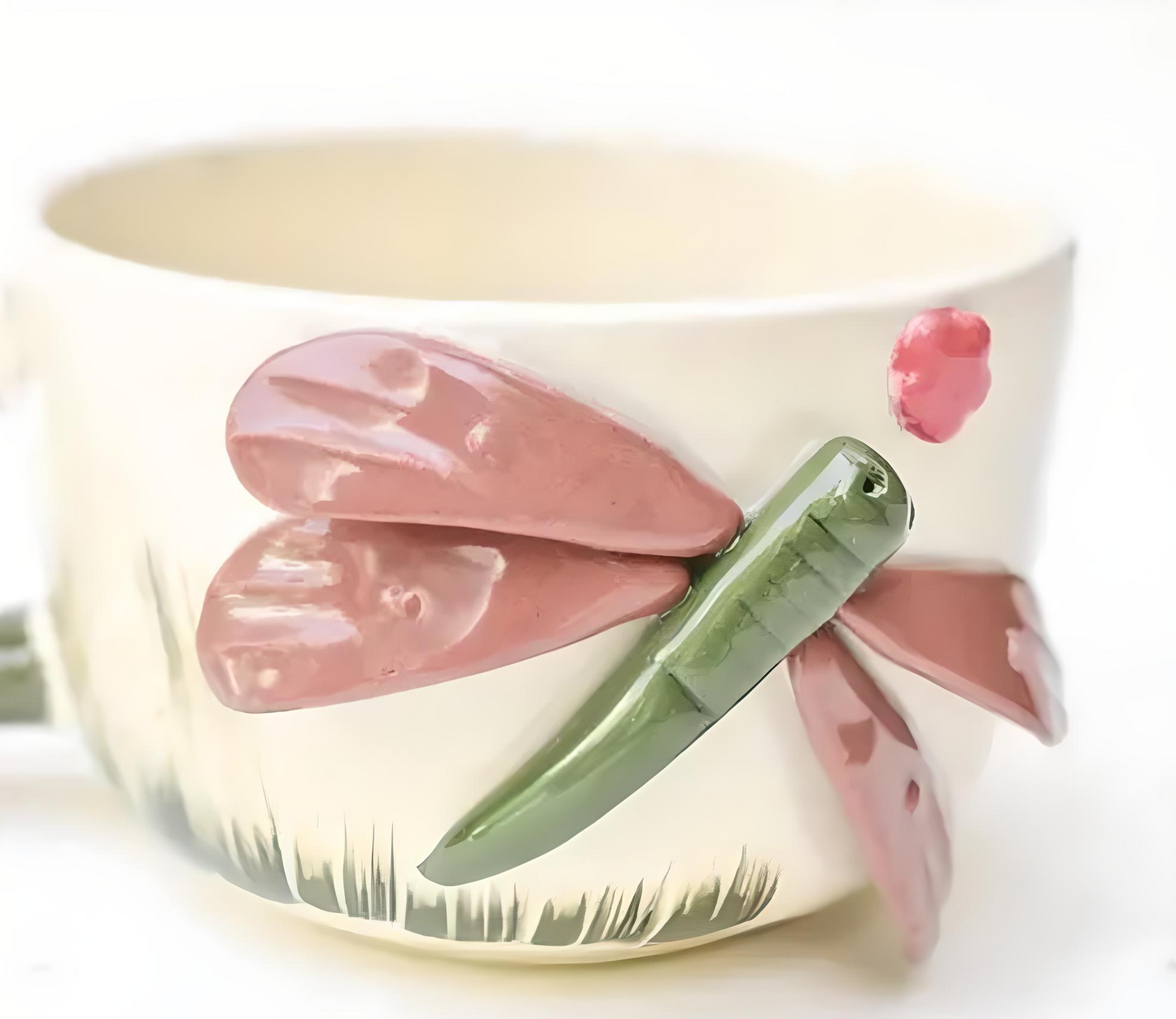 🧡 Ceramic Handmade Coffee Mug – Dragonfly Design