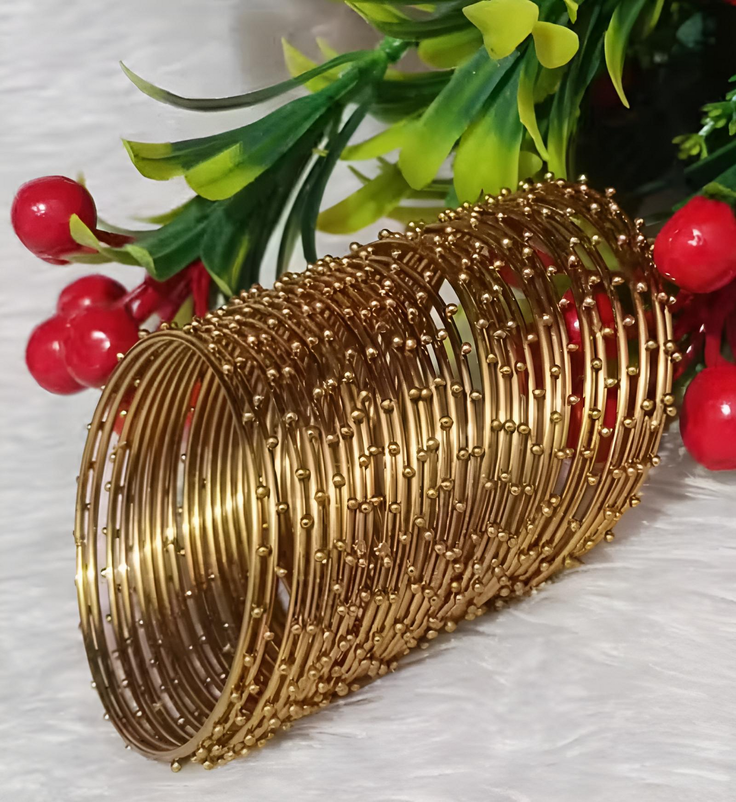 Elegant Golden Beaded Bangles Set – 24 Pcs