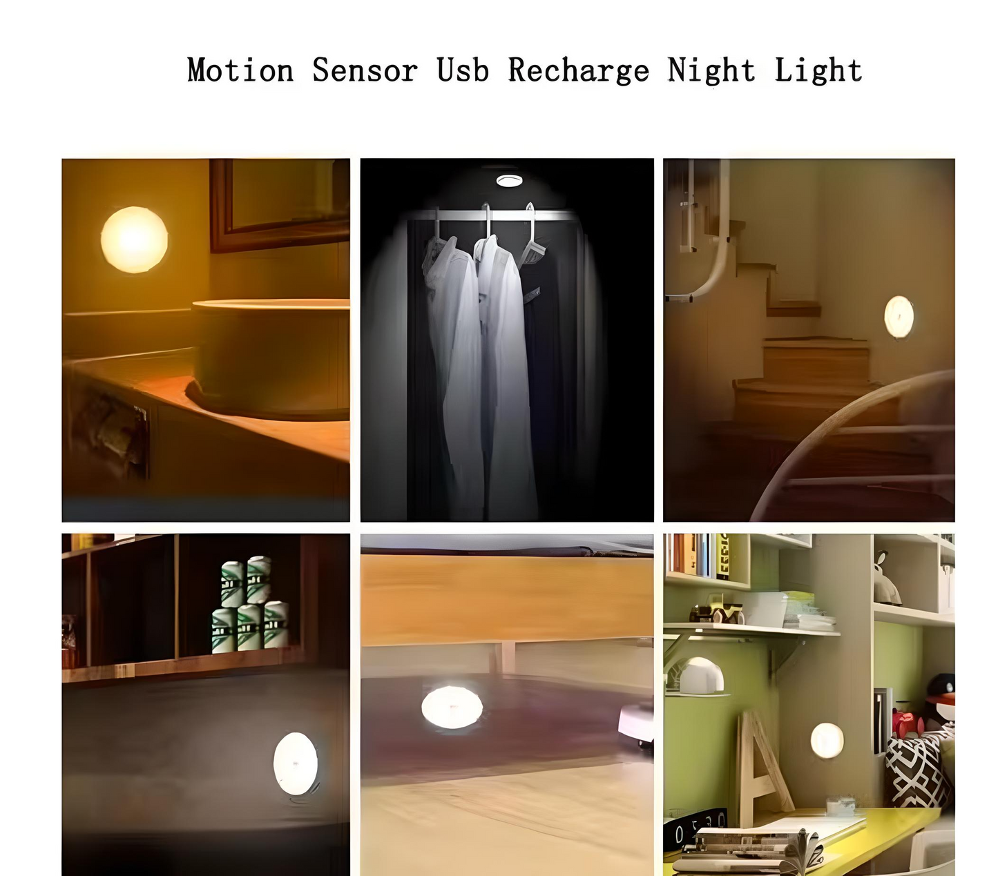 GlowSense™ Rechargeable Motion Sensor LED Nightlight – Wireless, USB Charging, Self-Adhesive (Pack of 1)