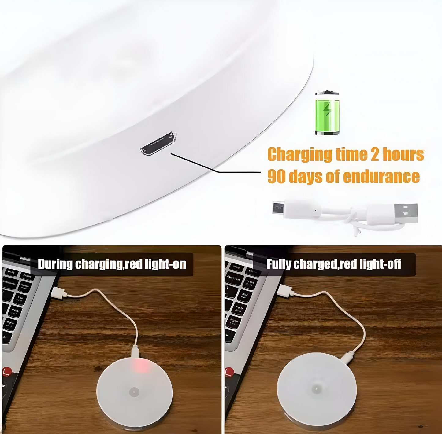 GlowSense™ Rechargeable Motion Sensor LED Nightlight – Wireless, USB Charging, Self-Adhesive (Pack of 1)
