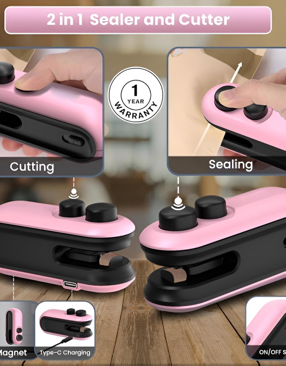 Portable Plastic Bag Sealing Machine | Construx Mini Bag Sealer with Cutter and Magnet