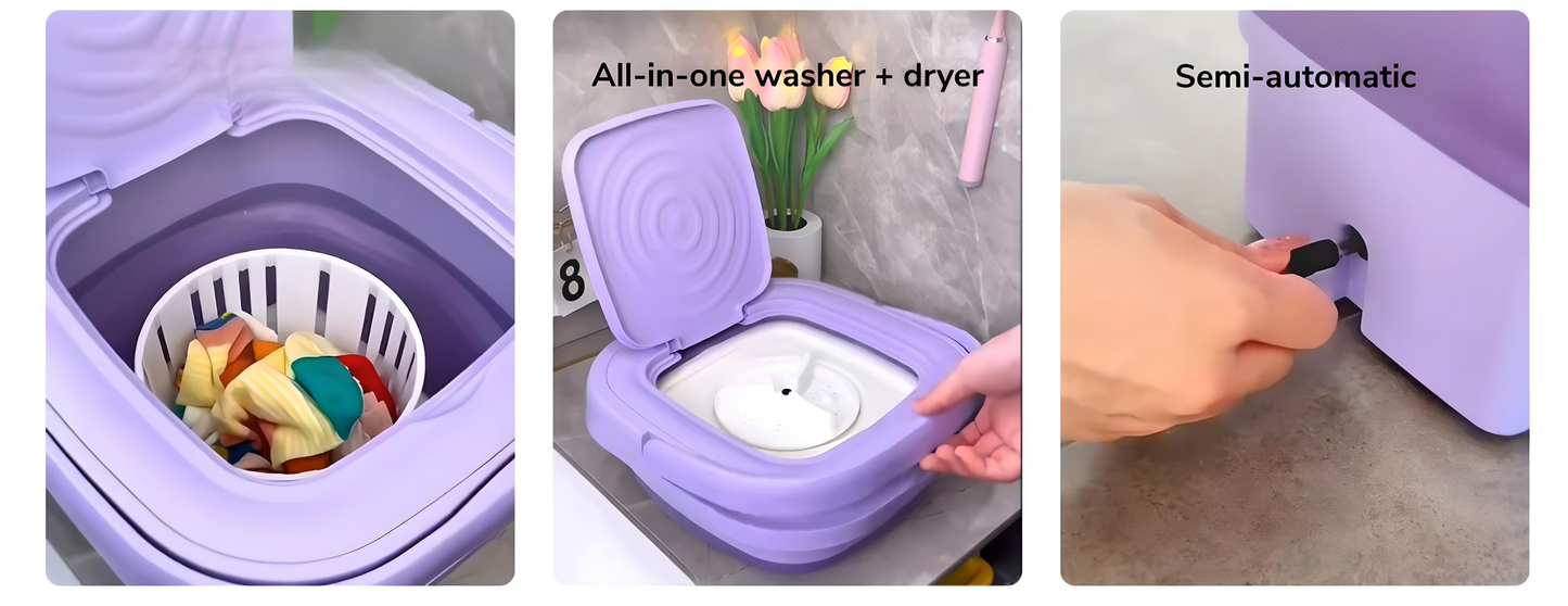 Semi-Automatic Folding 11L Mini Washing Machine with Dryer – Deep Cleaning for Underwear & Small Clothes