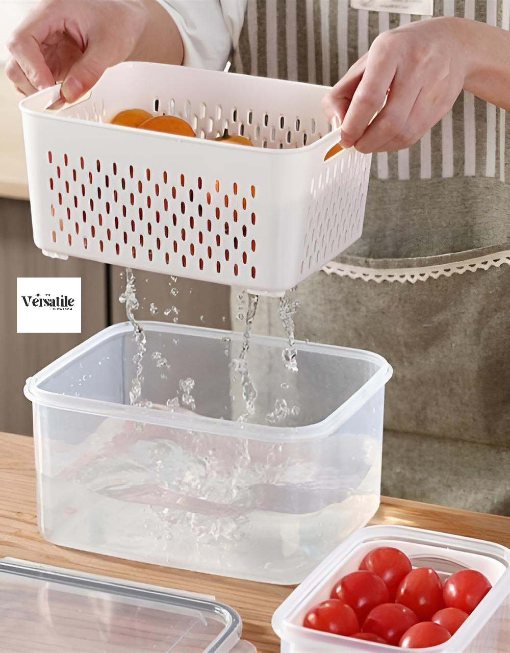 Storage Box Refrigerator Storage Box Vegetable And Fruit Box Drain Basket ( Pack Of 3 )