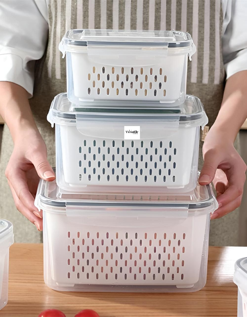 Storage Box Refrigerator Storage Box Vegetable And Fruit Box Drain Basket ( Pack Of 3 )