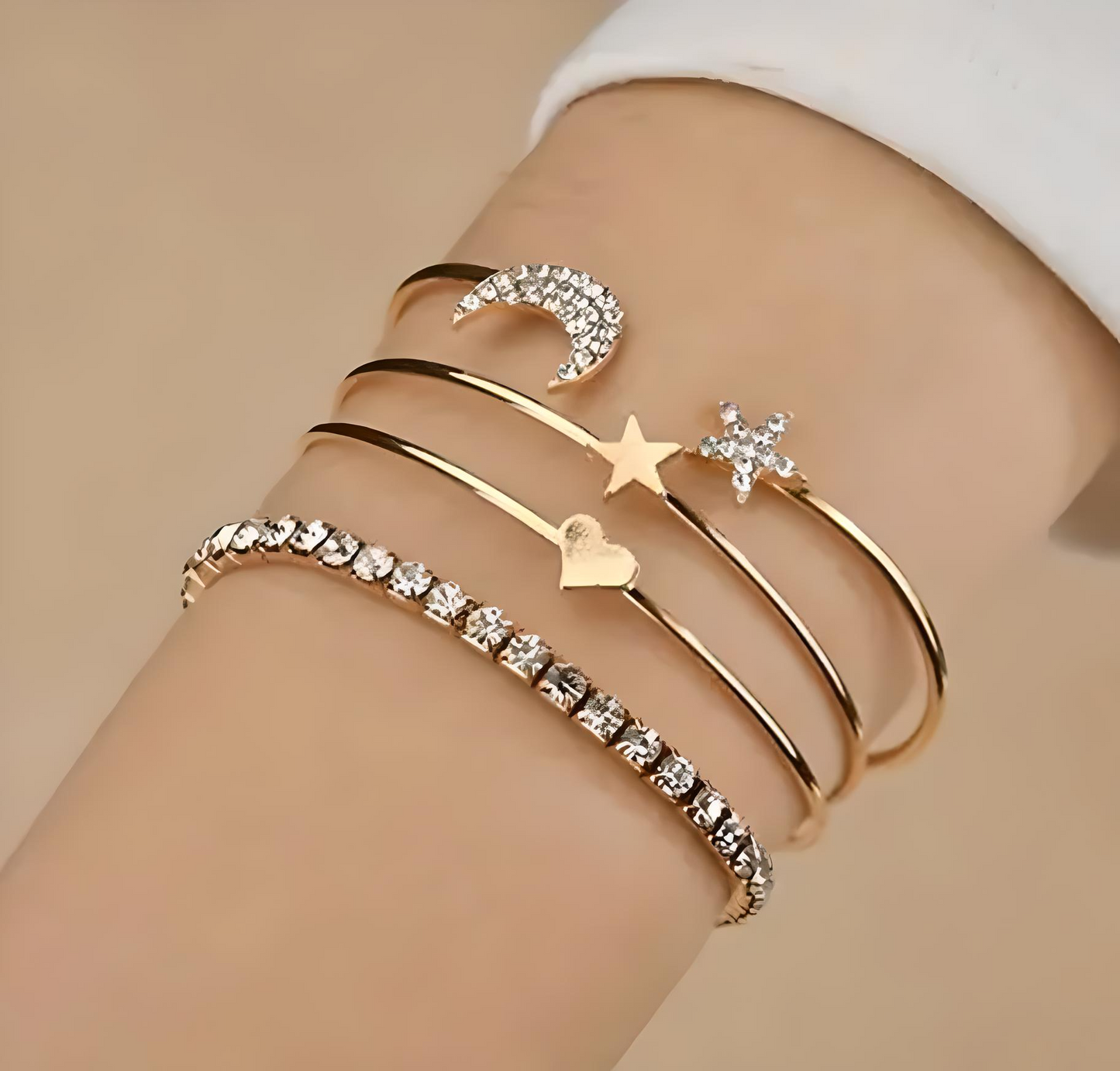 Jewels Galaxy Scintillating American Diamond Star & Moon Design Gold Plated Bracelet – Pack of 4