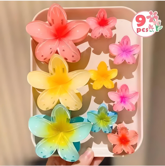 🌸 BlossomGrip – 9 Pcs Flower Claw Hair Clips Set for Women & Girls 🌸