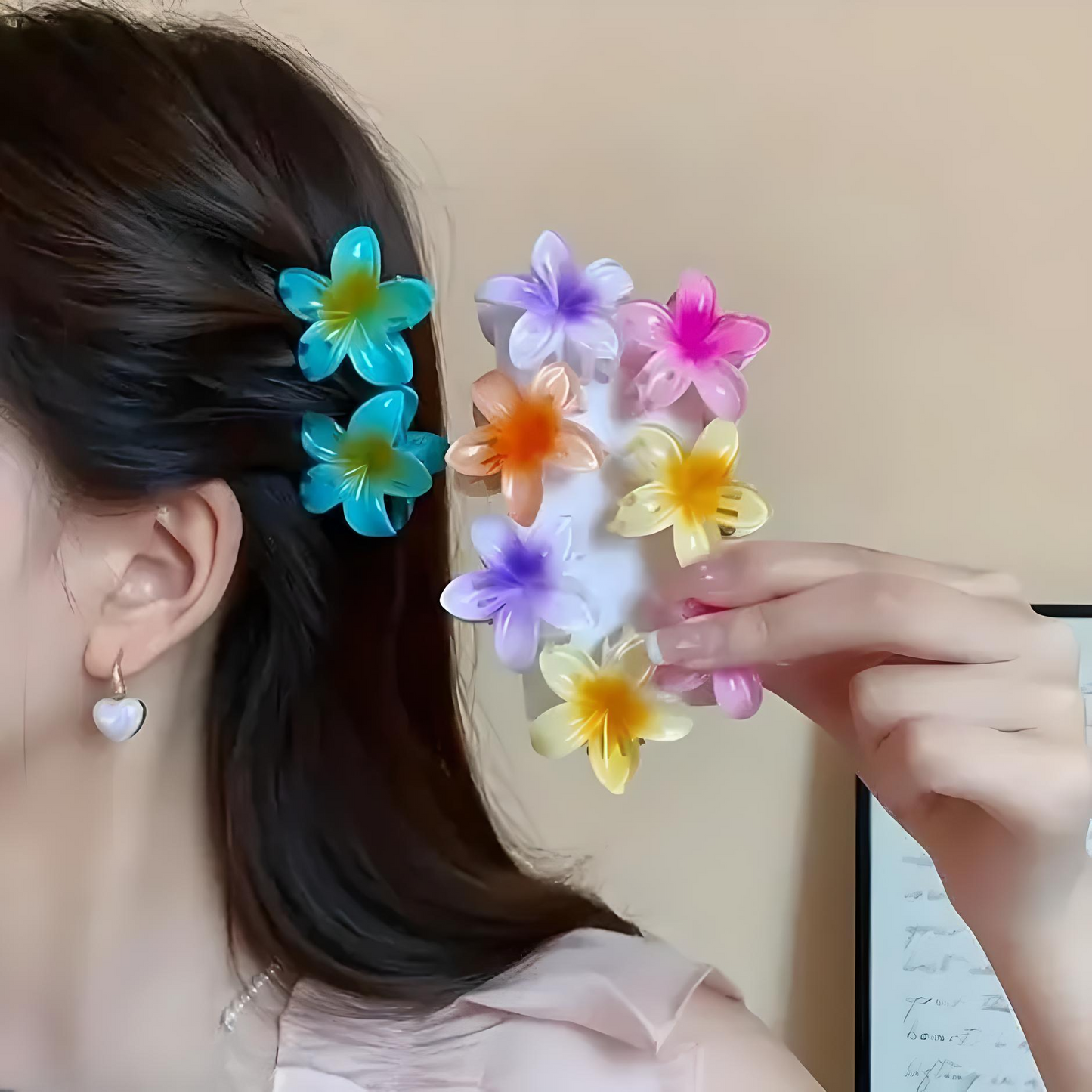 🌸 BlossomGrip – 9 Pcs Flower Claw Hair Clips Set for Women & Girls 🌸