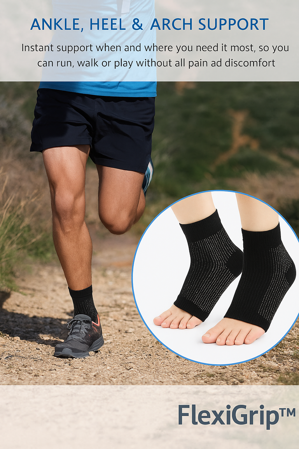 🧦 FlexiGrip™ Arch Support Socks – 2 Pair Pack | Cushioned Relief for Heels & Arches