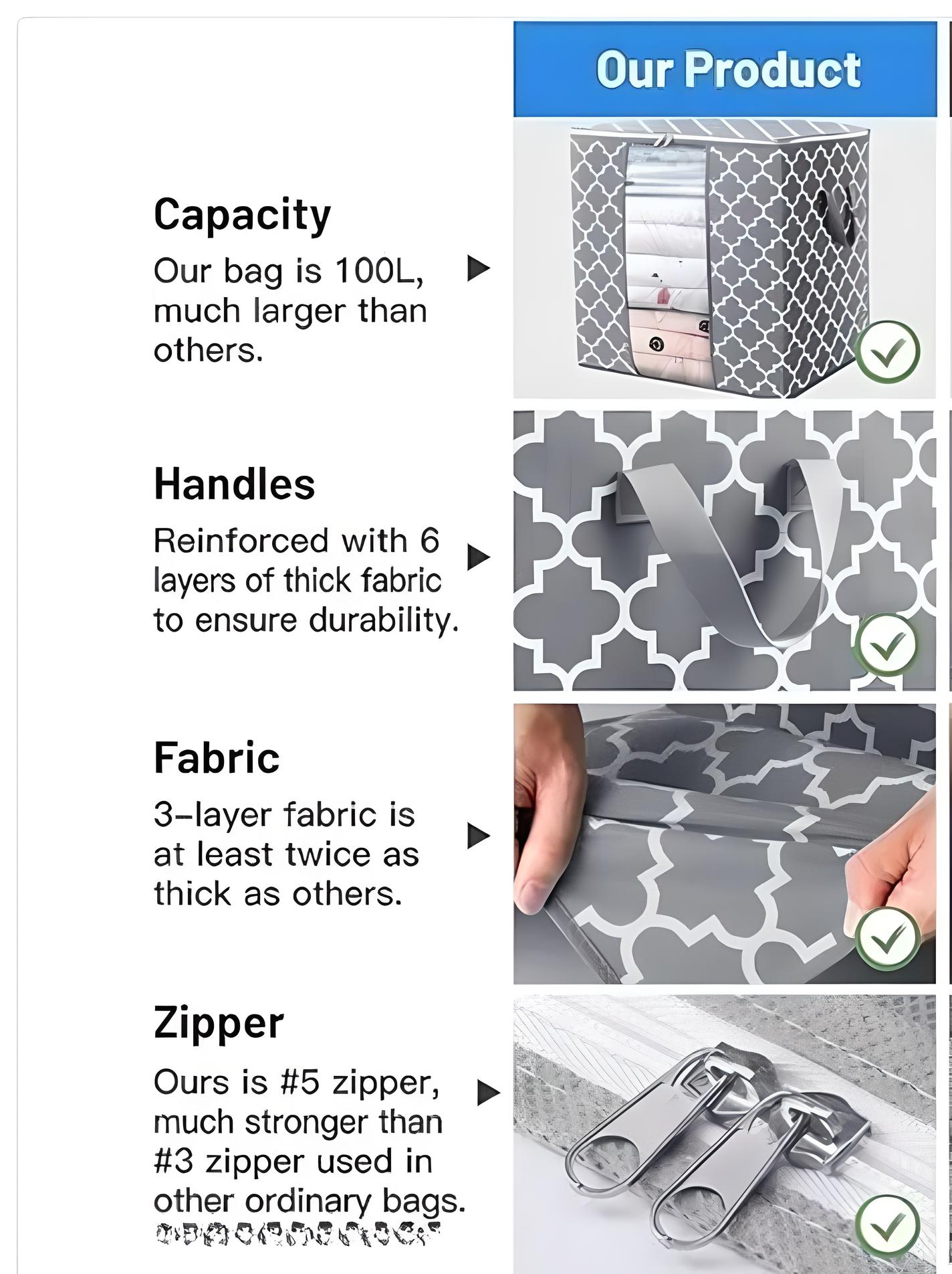 🧺 Premium Grey Storage Bags – Foldable, Spacious & Strong 💪