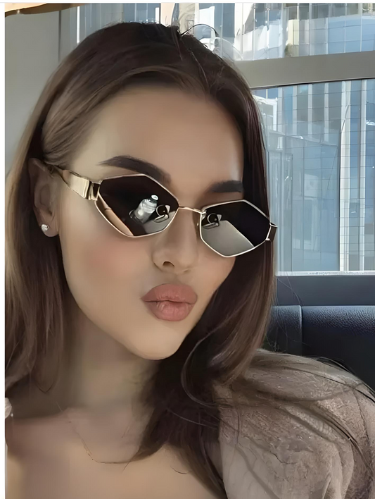 🔥 Hexagon Gold Black Sunglasses for Women – Trendy Retro Cat-Eye Shades 😎 UV Protected