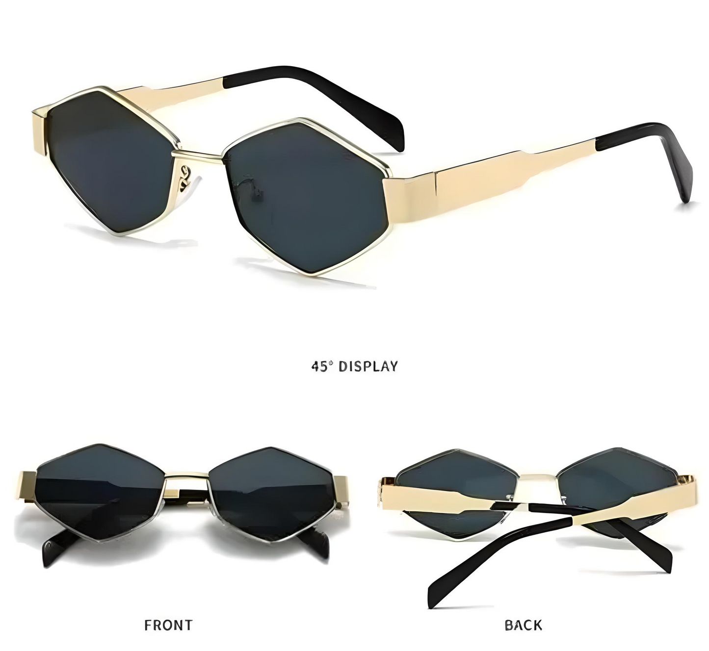 🔥 Hexagon Gold Black Sunglasses for Women – Trendy Retro Cat-Eye Shades 😎 UV Protected