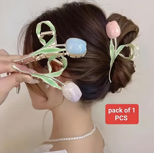 🌺 LuxeLily – Sparkly Metal Flower Hair Claw Clip for Women (1 Pc) ✨