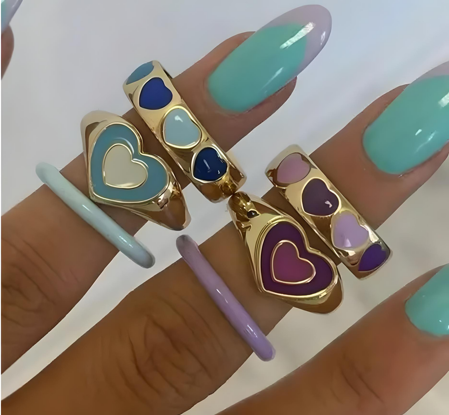 Love Double Heart Slim Ring Set – Pack of 6 Rings