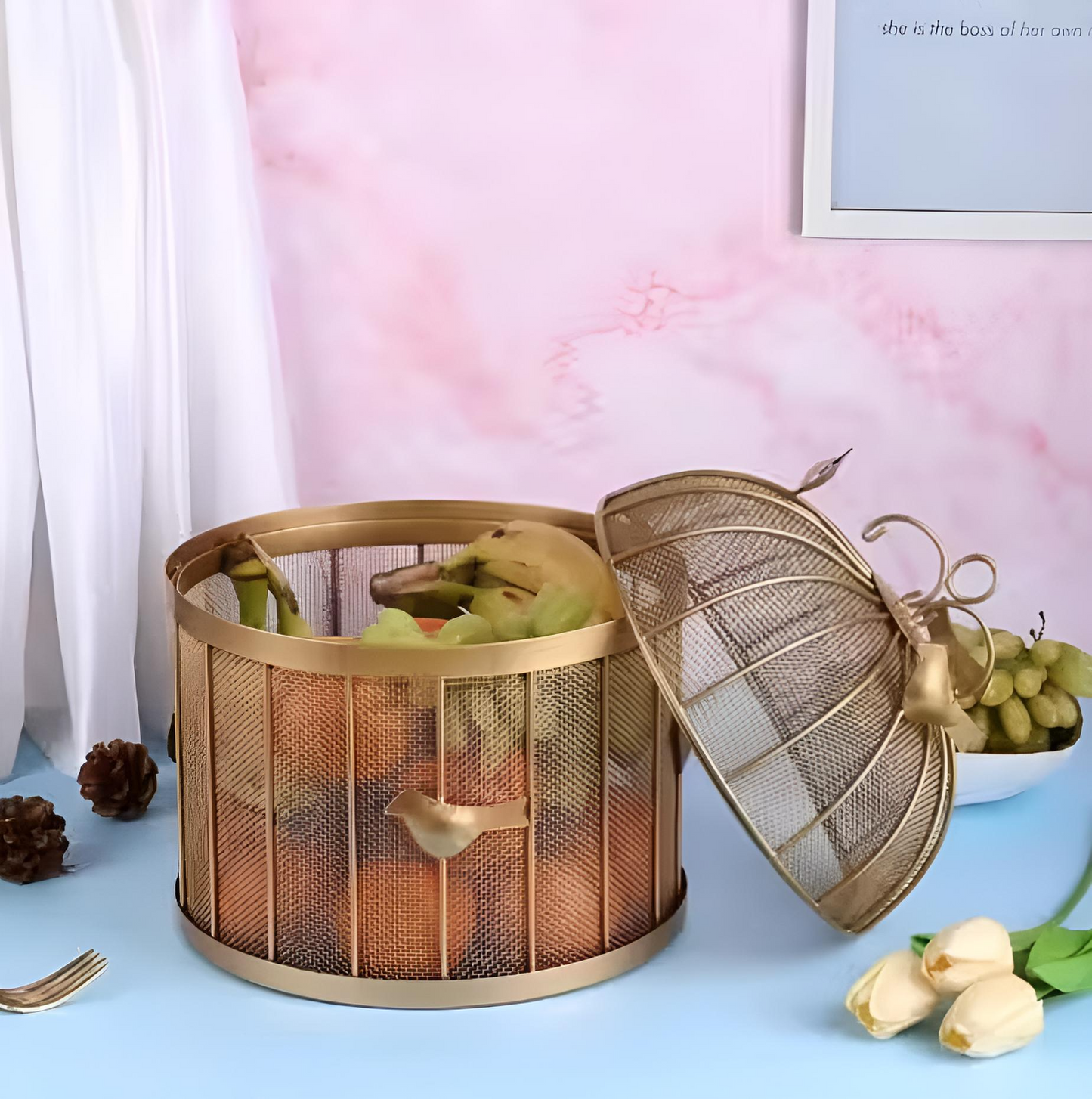Golden Birdcage Fruit Basket