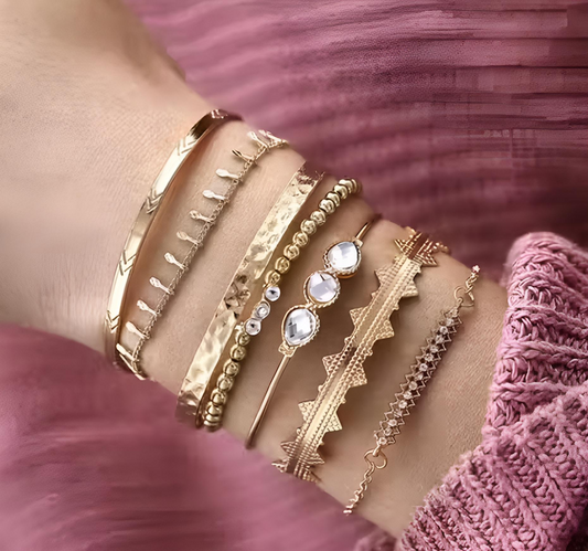 Jewels Galaxy Set of 7 Gold Plated Boho Bracelets (One Size)