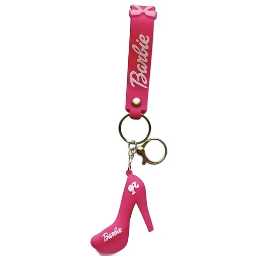 🎀 Barbie Coquette Pink & White Sandal Charm Keychain – 3D Barbie Logo | Hot Pink Strap with Cute Bow | Pack of 1