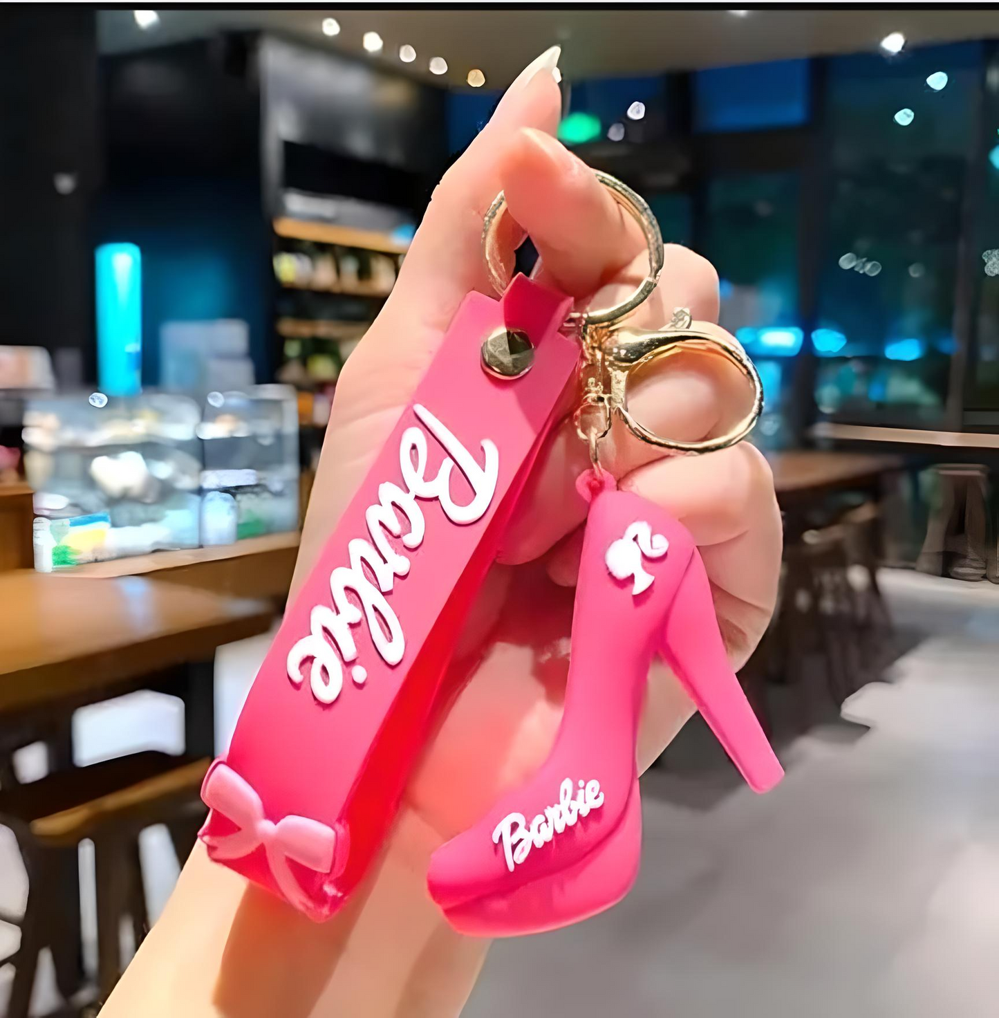 🎀 Barbie Coquette Pink & White Sandal Charm Keychain – 3D Barbie Logo | Hot Pink Strap with Cute Bow | Pack of 1