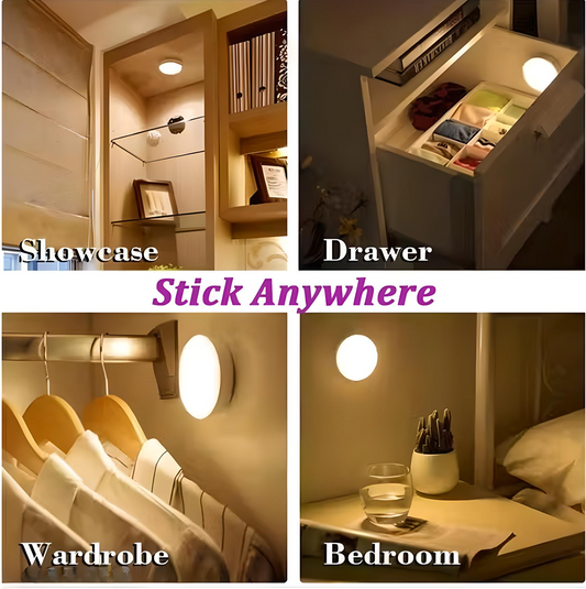 GlowSense™ Rechargeable Motion Sensor LED Nightlight – Wireless, USB Charging, Self-Adhesive (Pack of 1)