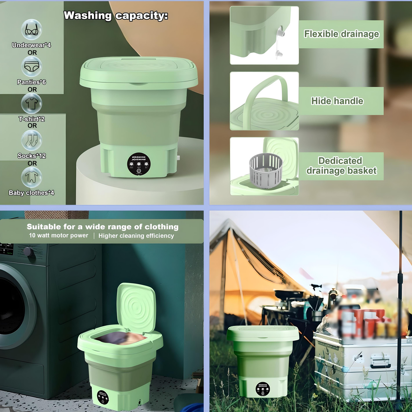 Semi-Automatic Folding 11L Mini Washing Machine with Dryer – Deep Cleaning for Underwear & Small Clothes